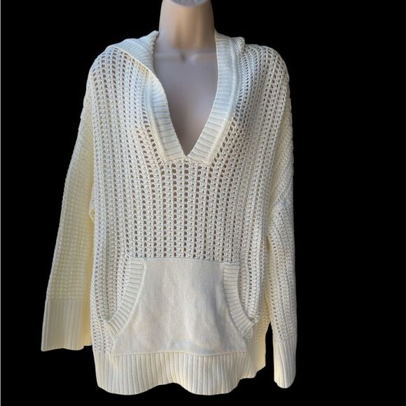 NWT Free Assembly V neck Hollow out knit sweaters, Kangaroo Pocket, crochet - Picture 1 of 3